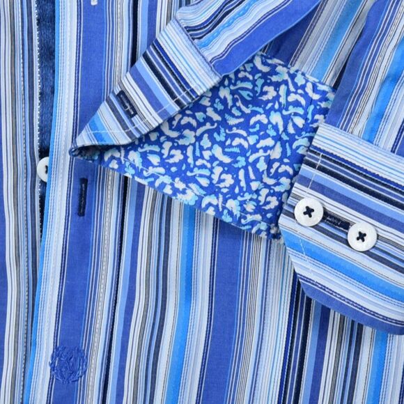 Bugatchi Men's Shirt Flip Cuff Long Sleeve Stripes & Paisley Luxurious XXXL 3XL - Picture 2 of 10